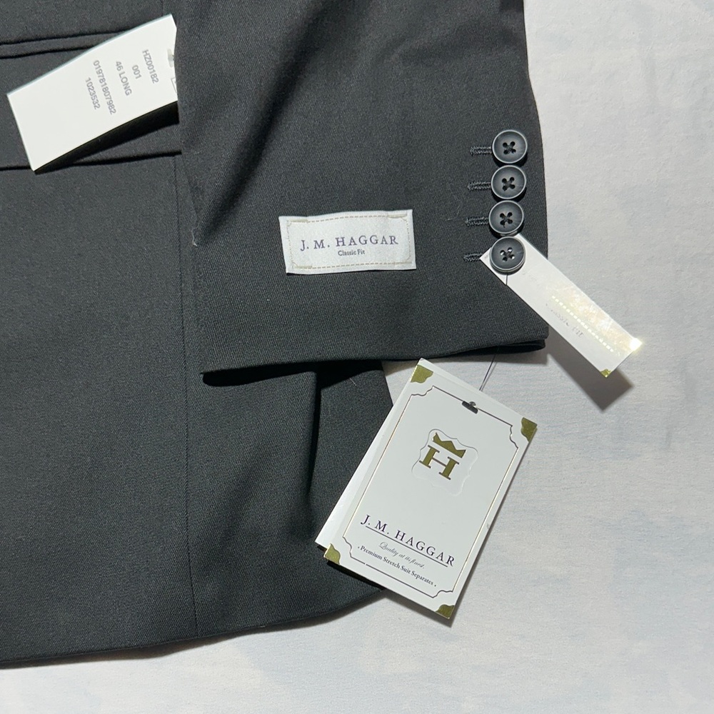 NWT J.M. Haggar Premium Classic Fit Stretch Black Suit Jacket Size 46 Long - Picture 2 of 9
